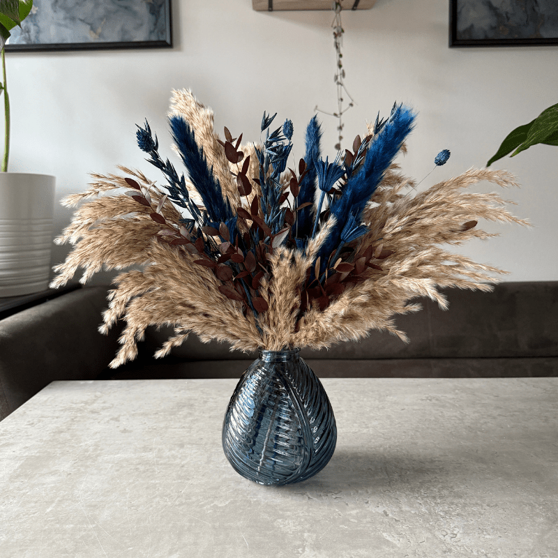 Darcy Dried Flower Arrangement In Natural, Navy & Burgundy - Pampas Tallo