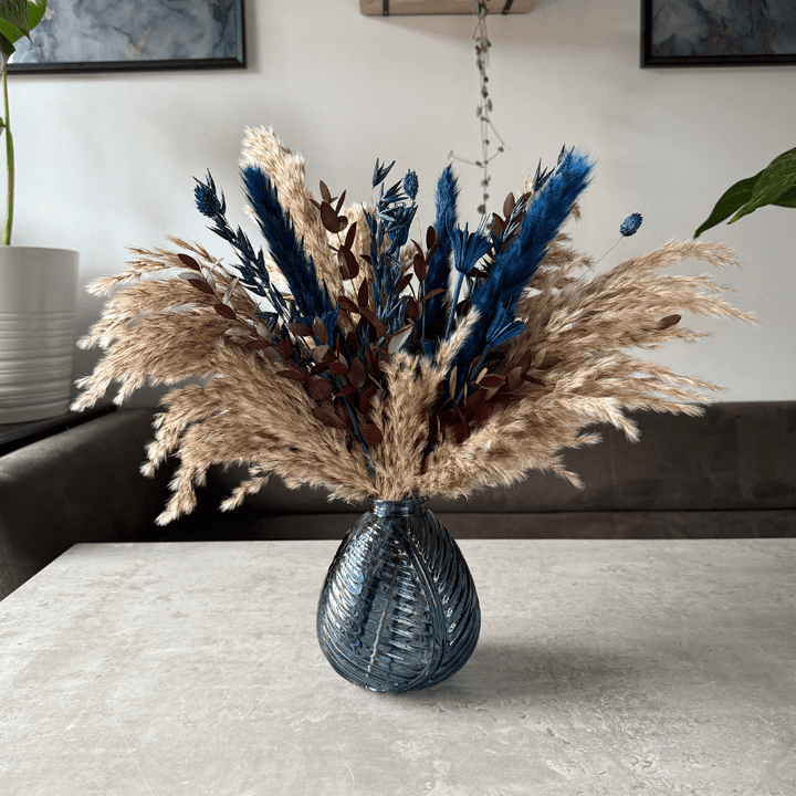 Darcy Dried Flower Arrangement In Natural, Navy & Burgundy - Pampas Tallo