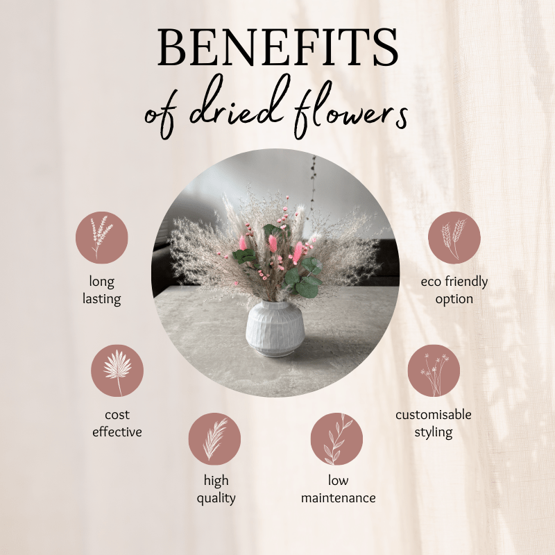 Dawn Dried Flower Arrangement In Pink, Grey & Green Eucalyptus - Pampas Tallo