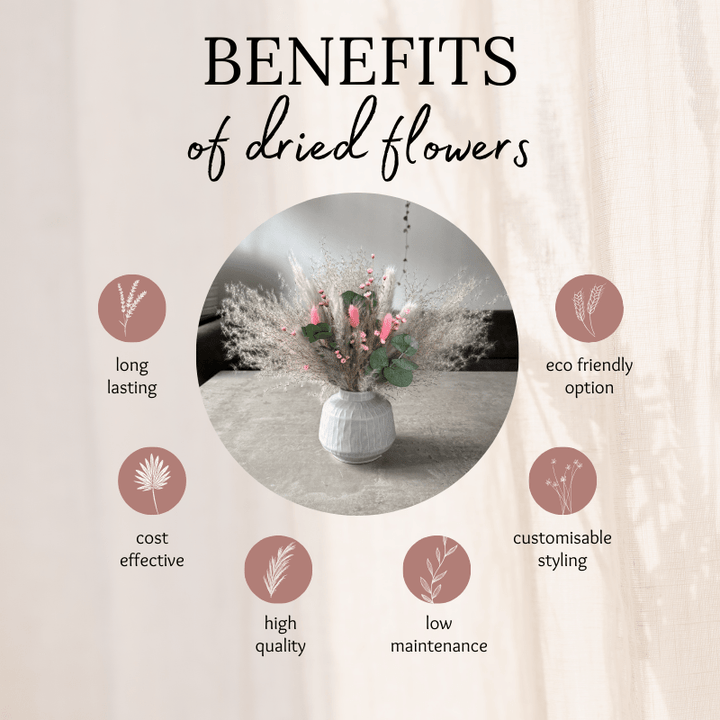 Dawn Dried Flower Arrangement In Pink, Grey & Green Eucalyptus - Pampas Tallo