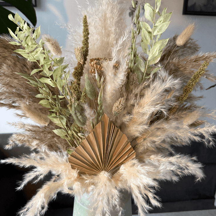 Della Dried Flower Arrangement In Natural, Cream & Green - Pampas Tallo