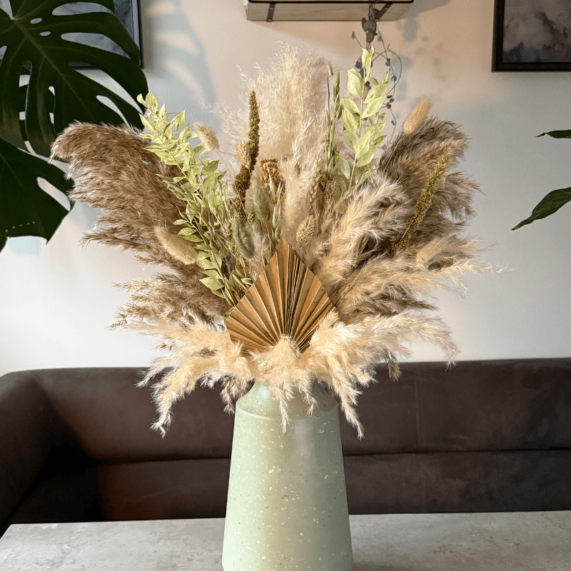 Della Dried Flower Arrangement In Natural, Cream & Green - Pampas Tallo