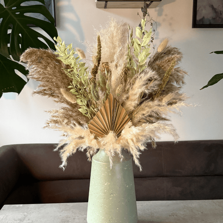Della Dried Flower Arrangement In Natural, Cream & Green - Pampas Tallo