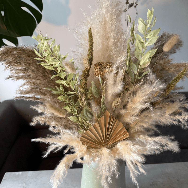 Della Dried Flower Arrangement In Natural, Cream & Green - Pampas Tallo
