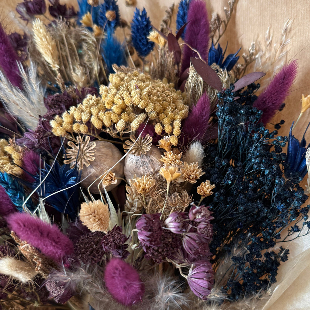 Dried Flower Bouquet | Navy &amp; Burgundy - Pampas Tallo