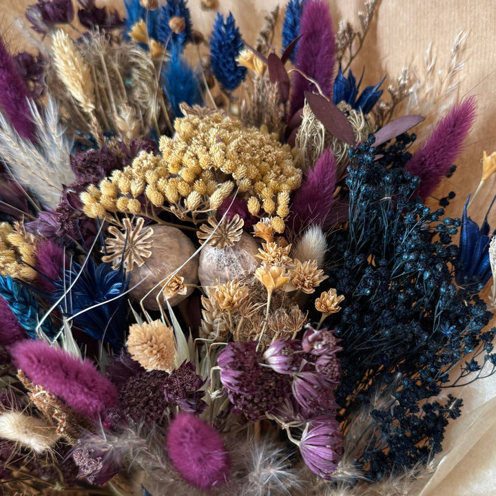 Dried Flower Bouquet | Navy &amp; Burgundy - Pampas Tallo