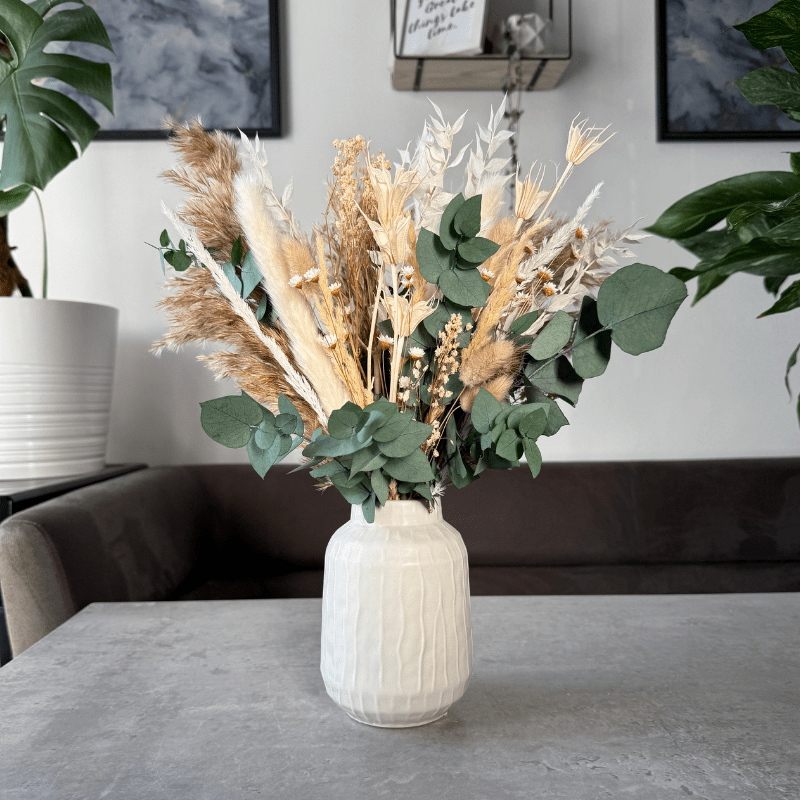 Elina Dried Flower Arrangement In Natural, White & Eucalyptus - Pampas Tallo