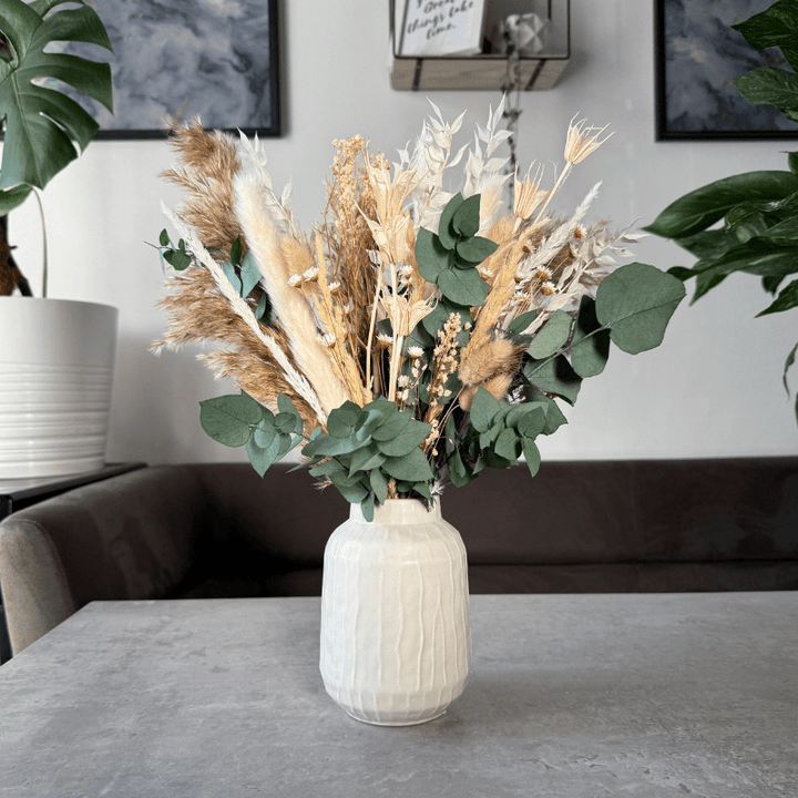 Elina Dried Flower Arrangement In Natural, White & Eucalyptus - Pampas Tallo