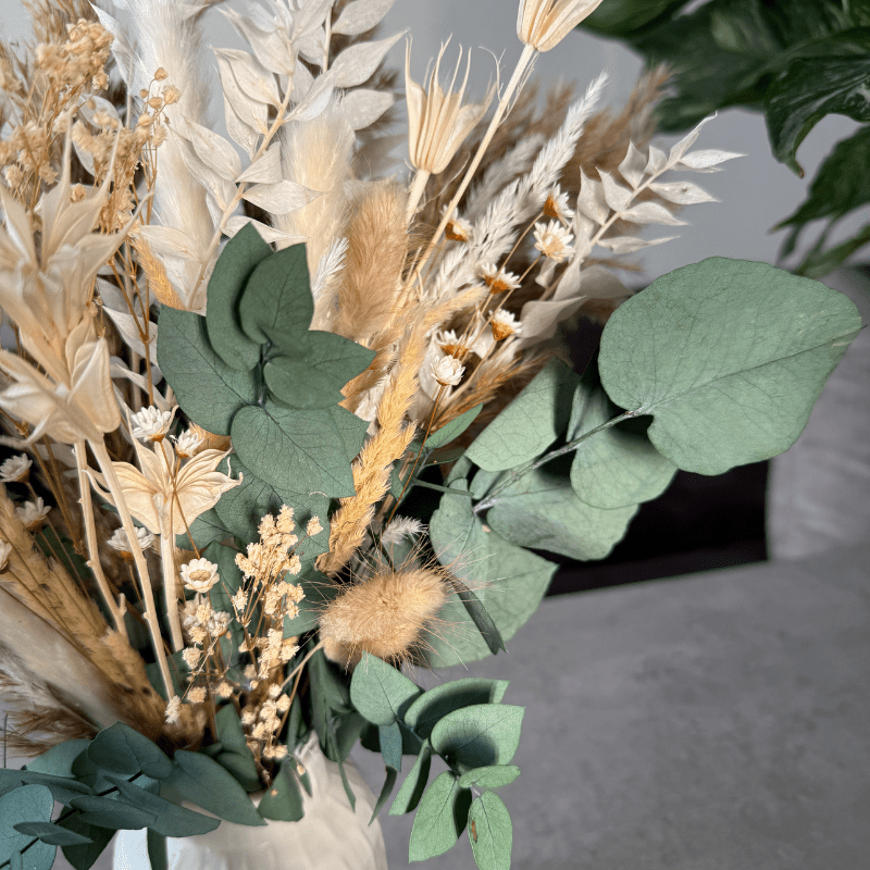 Elina Dried Flower Arrangement In Natural, White & Eucalyptus - Pampas Tallo