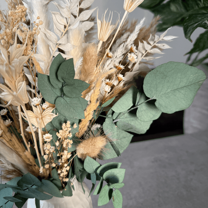 Elina Dried Flower Arrangement In Natural, White & Eucalyptus - Pampas Tallo