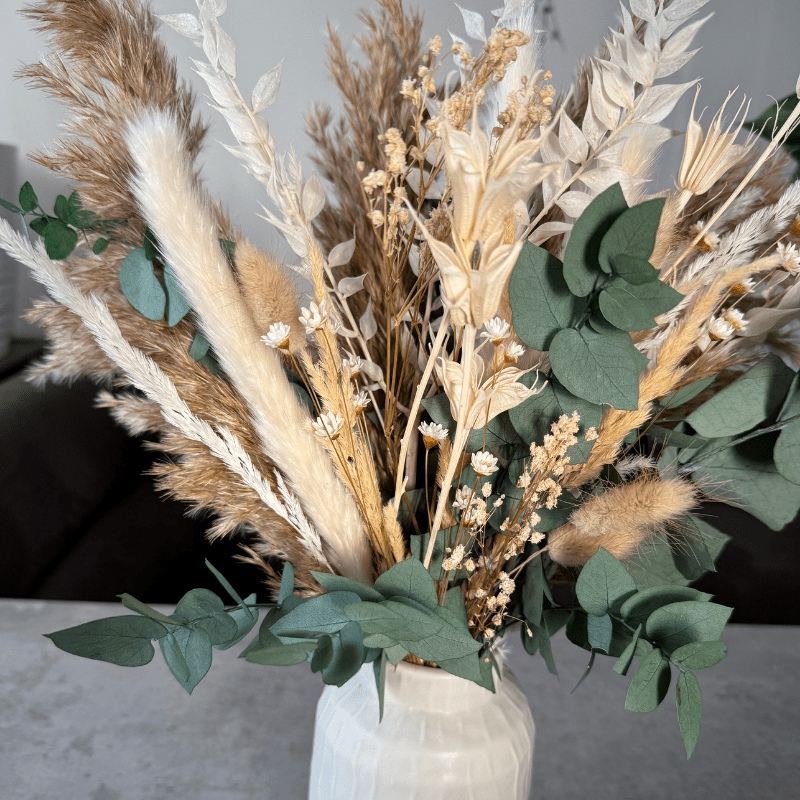 Elina Dried Flower Arrangement In Natural, White & Eucalyptus - Pampas Tallo