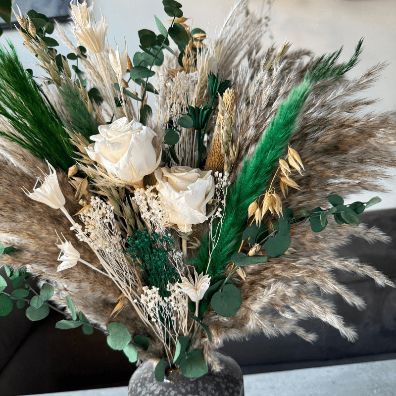 Eliza Dried Flower Arrangement In Natural, Green & Cream - Pampas Tallo