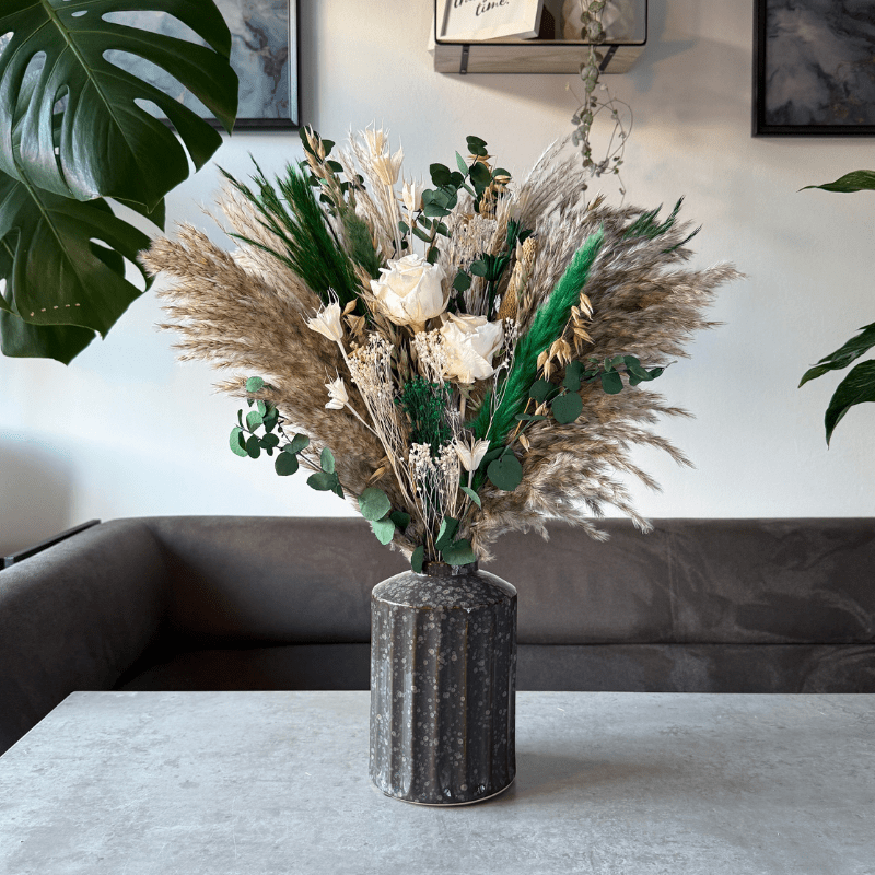 Eliza Dried Flower Arrangement In Natural, Green & Cream - Pampas Tallo