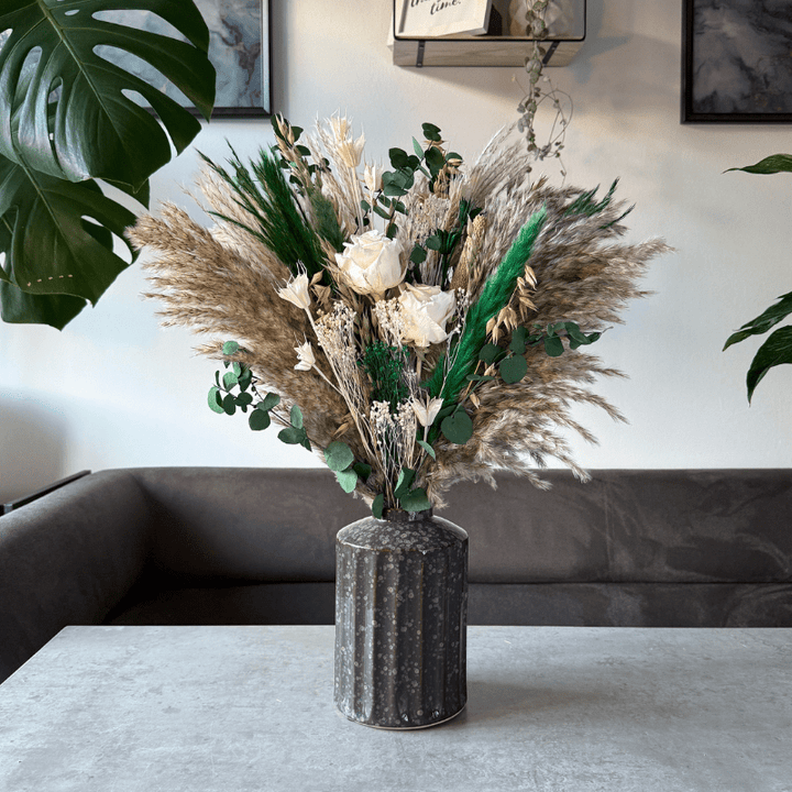 Eliza Dried Flower Arrangement In Natural, Green & Cream - Pampas Tallo