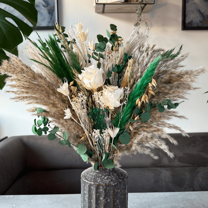 Eliza Dried Flower Arrangement In Natural, Green & Cream - Pampas Tallo