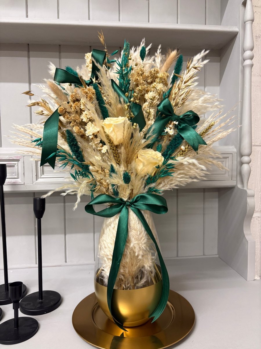 Emerald & Gold Christmas Arrangements - Pampas Tallo