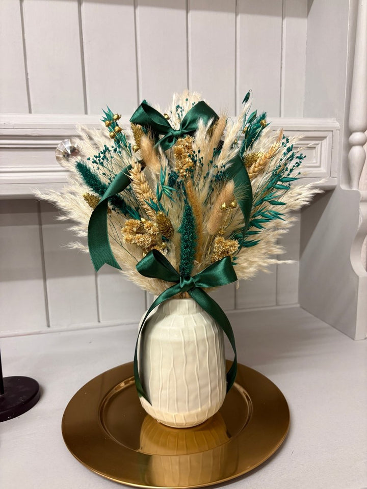 Emerald & Gold Christmas Arrangements - Pampas Tallo
