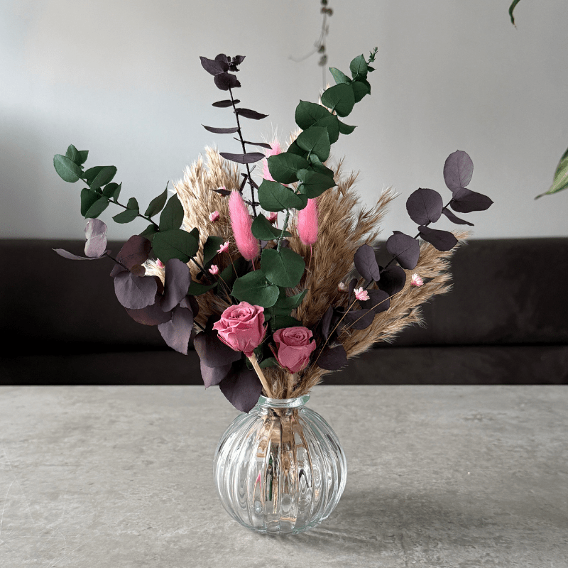 Emily Dried Flower Arrangement In Natural, Pink & Eucalyptus - Pampas Tallo