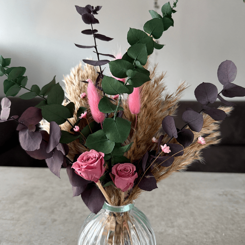 Emily Dried Flower Arrangement In Natural, Pink & Eucalyptus - Pampas Tallo