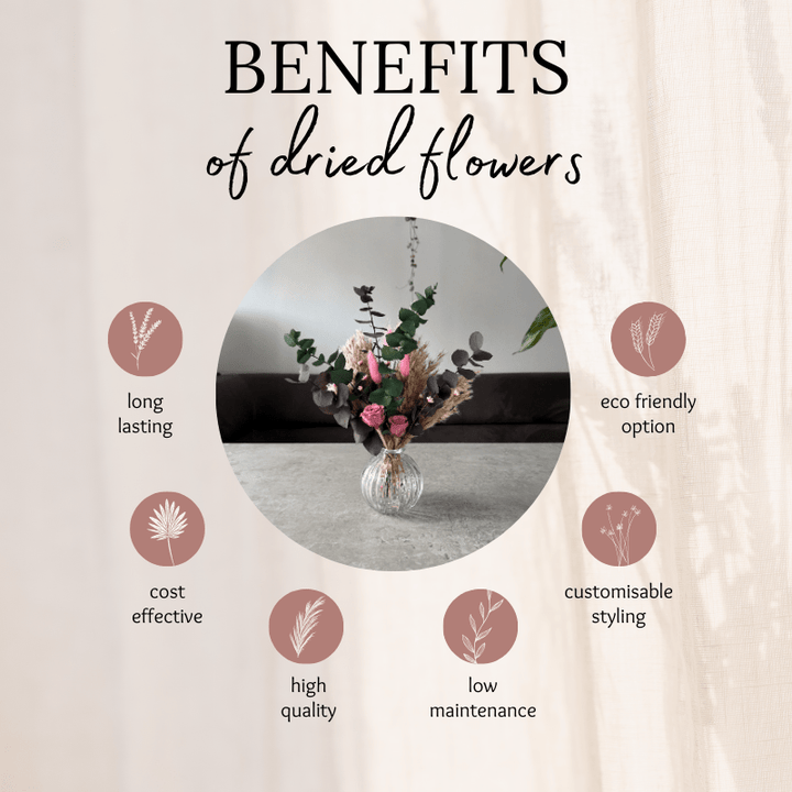 Emily Dried Flower Arrangement In Natural, Pink & Eucalyptus - Pampas Tallo