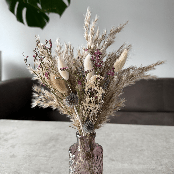 Emma Dried Flower Arrangement In Natural, Berry, Lavender & White - Pampas Tallo