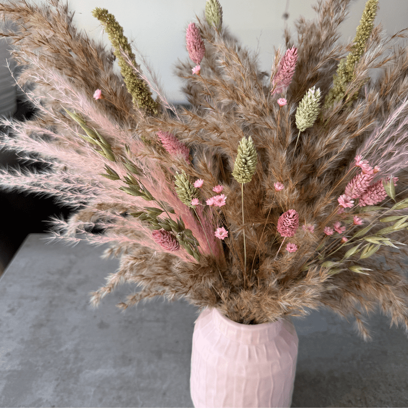 Etta Dried Flower Arrangement In Natural, Pink & Green - Pampas Tallo