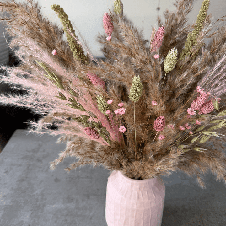 Etta Dried Flower Arrangement In Natural, Pink & Green - Pampas Tallo