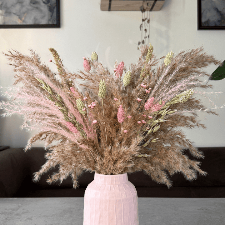 Etta Dried Flower Arrangement In Natural, Pink & Green - Pampas Tallo