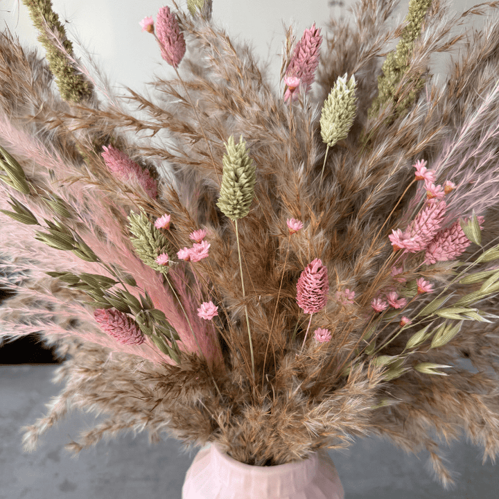 Etta Dried Flower Arrangement In Natural, Pink & Green - Pampas Tallo