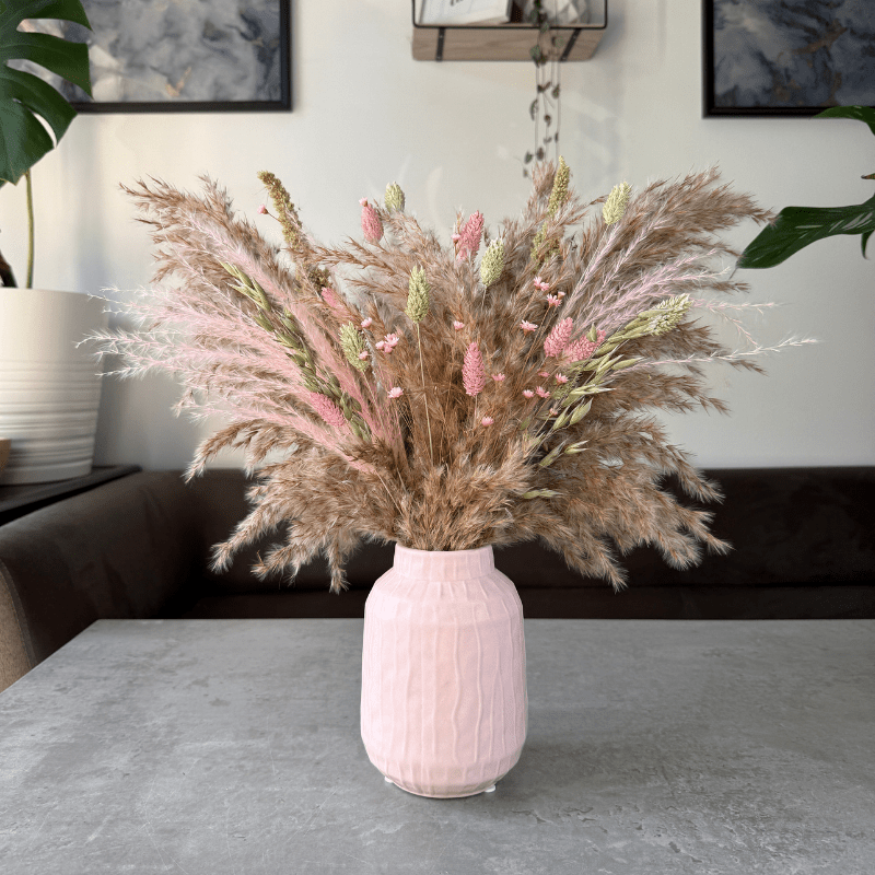 Etta Dried Flower Arrangement In Natural, Pink & Green - Pampas Tallo