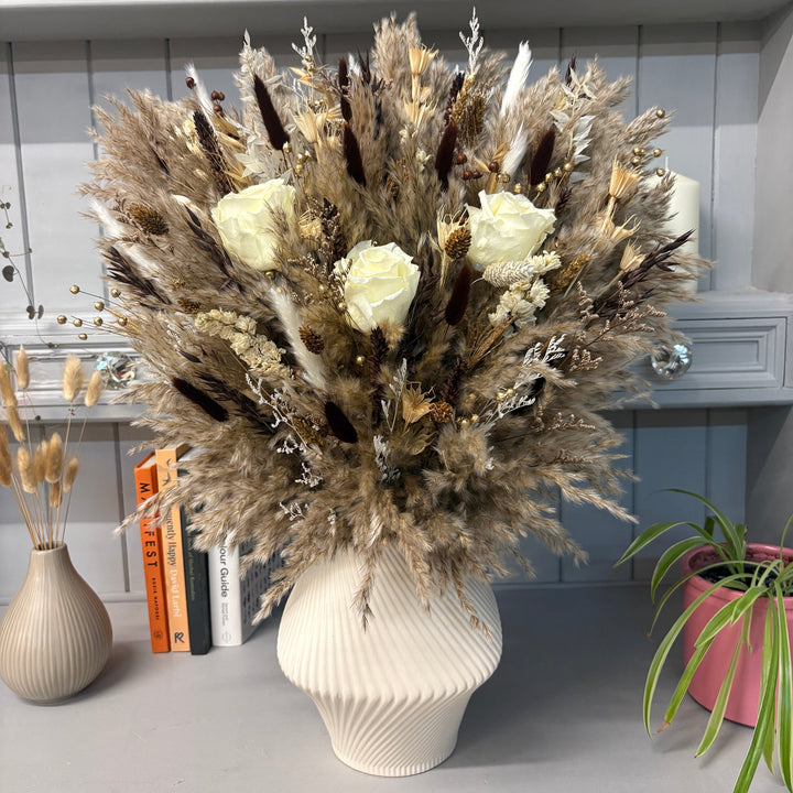 Gaby Dried Flower Arrangement | Natural, Brown, Cream, White &amp; Gold - Pampas Tallo