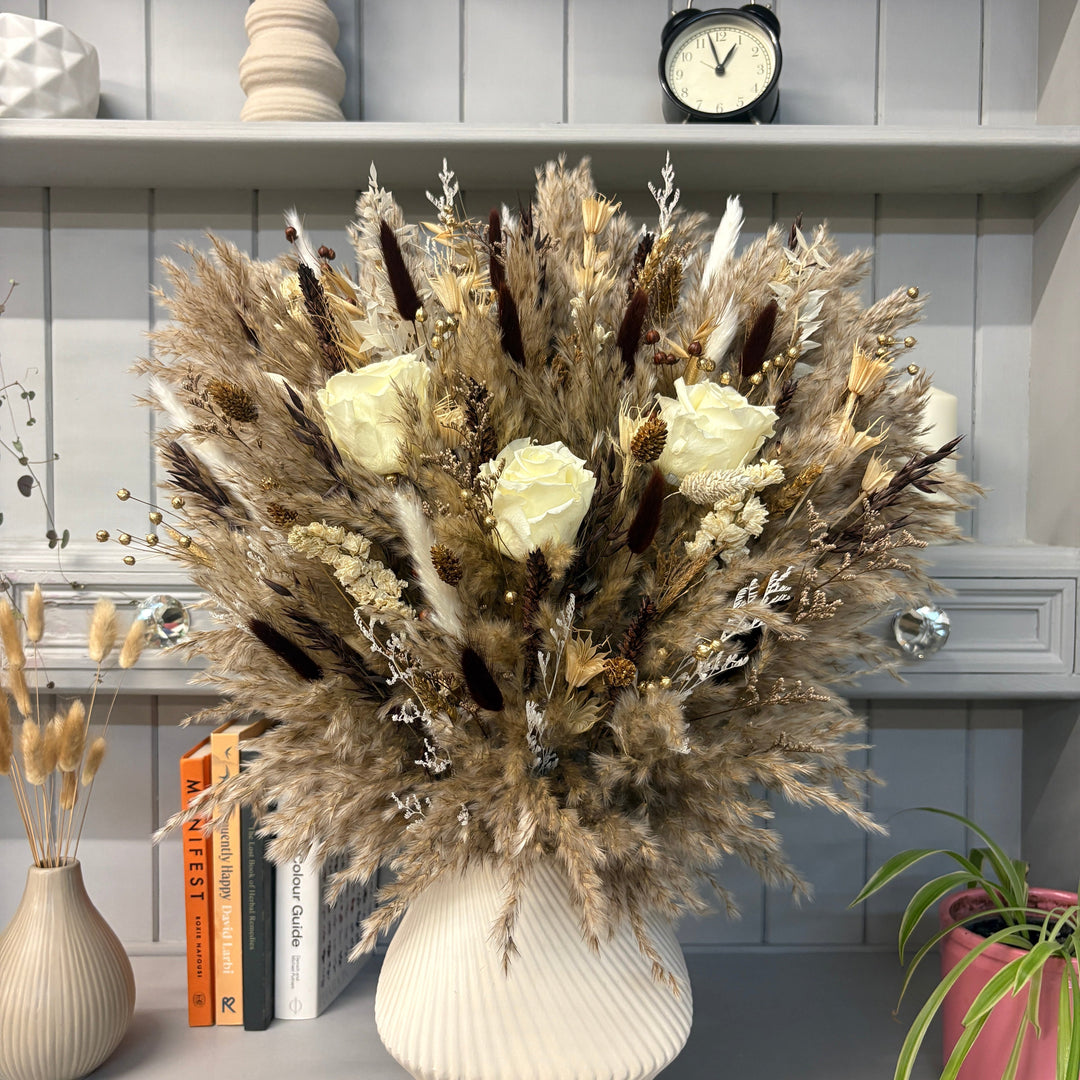 Gaby Dried Flower Arrangement | Natural, Brown, Cream, White &amp; Gold - Pampas Tallo