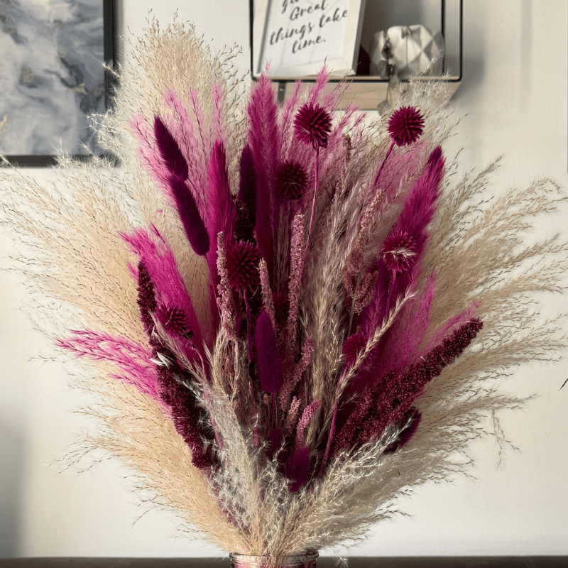 Gaia Dried Flower Arrangement In Natural, Berry Purple & Pink - Pampas Tallo
