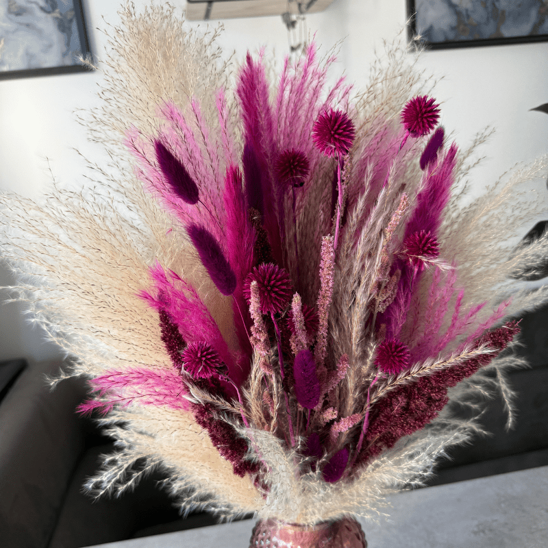 Gaia Dried Flower Arrangement In Natural, Berry Purple & Pink - Pampas Tallo