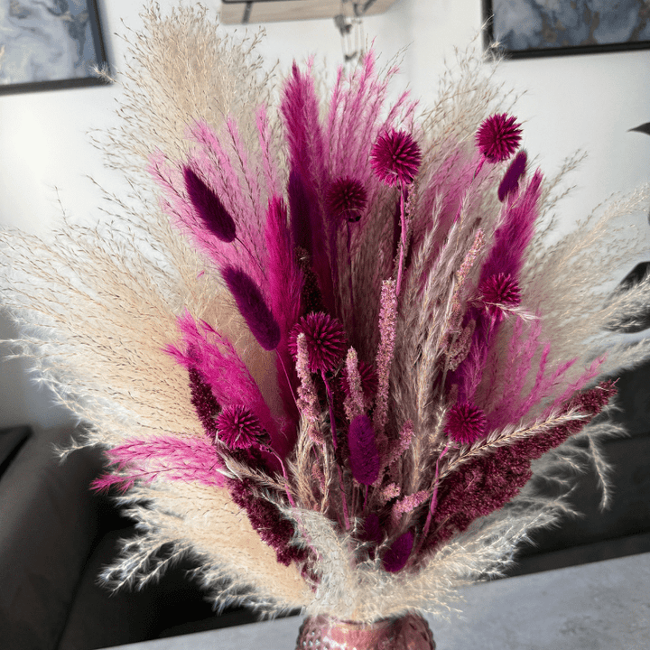 Gaia Dried Flower Arrangement In Natural, Berry Purple & Pink - Pampas Tallo