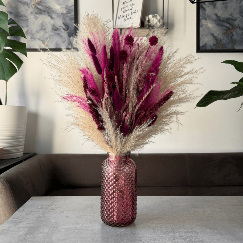 Gaia Dried Flower Arrangement In Natural, Berry Purple & Pink - Pampas Tallo