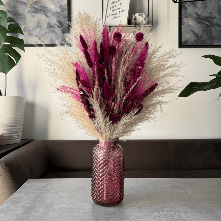 Gaia Dried Flower Arrangement In Natural, Berry Purple & Pink - Pampas Tallo