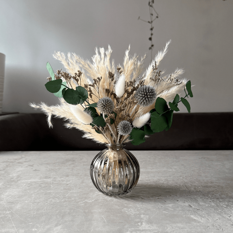 Halima Dried Flower Arrangement In Cream, Natural Purple & Eucalyptus - Pampas Tallo