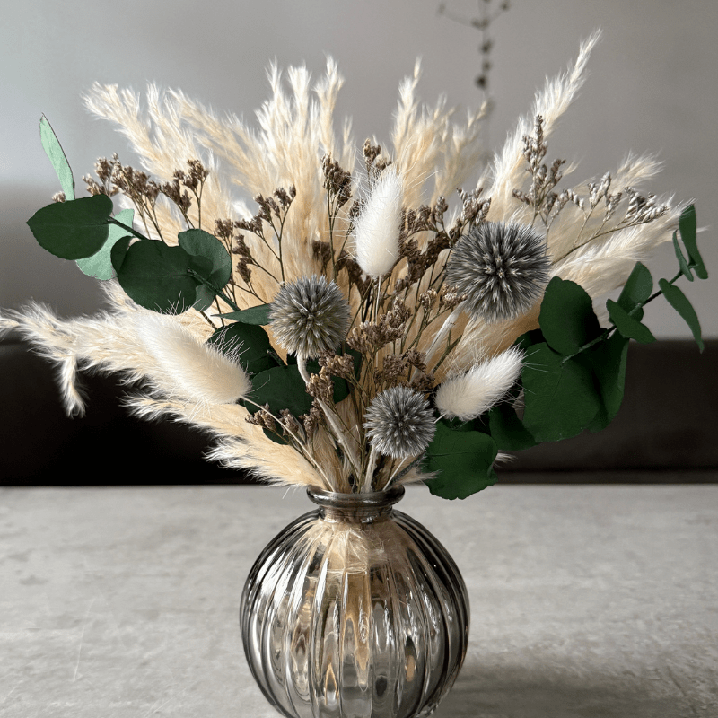 Halima Dried Flower Arrangement In Cream, Natural Purple & Eucalyptus - Pampas Tallo