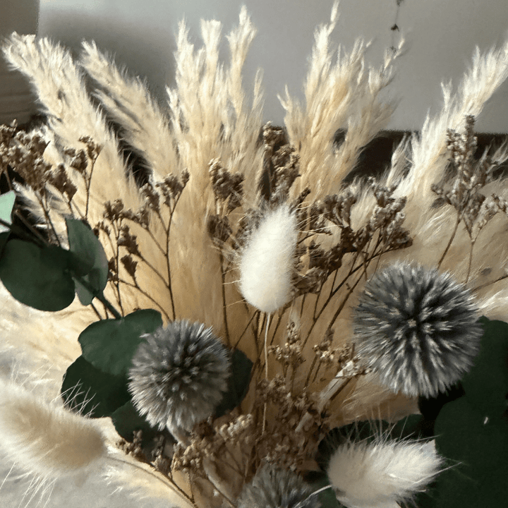 Halima Dried Flower Arrangement In Cream, Natural Purple & Eucalyptus - Pampas Tallo