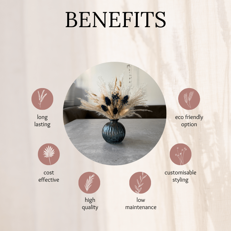 Hallie Dried Flower Arrangement In Natural & Navy Blue - Pampas Tallo