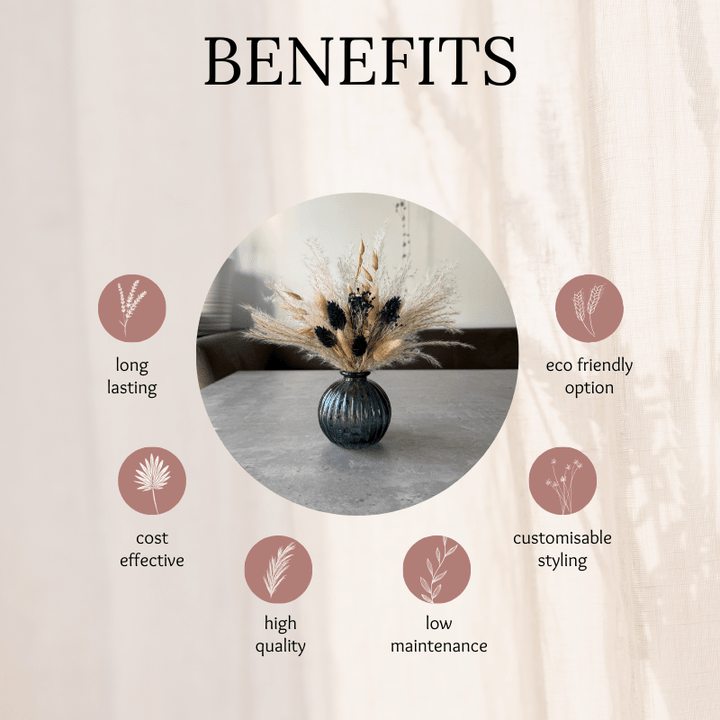 Hallie Dried Flower Arrangement In Natural & Navy Blue - Pampas Tallo