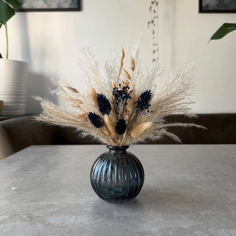 Hallie Dried Flower Arrangement In Natural & Navy Blue - Pampas Tallo