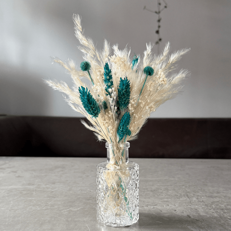 Harlow Dried Flower Arrangement In Cream & Teal - Pampas Tallo