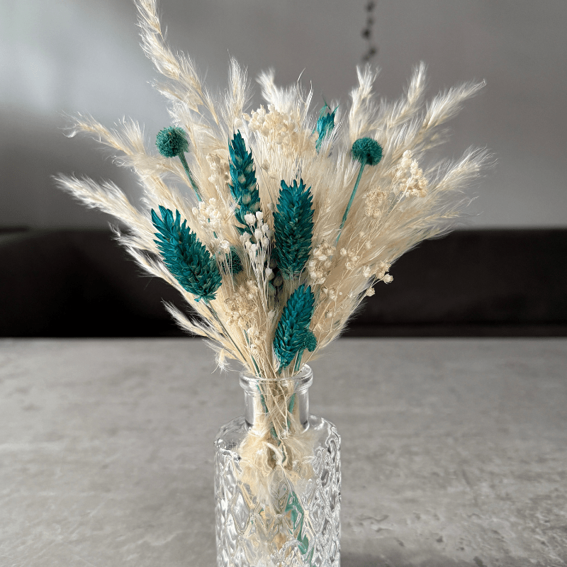 Harlow Dried Flower Arrangement In Cream & Teal - Pampas Tallo