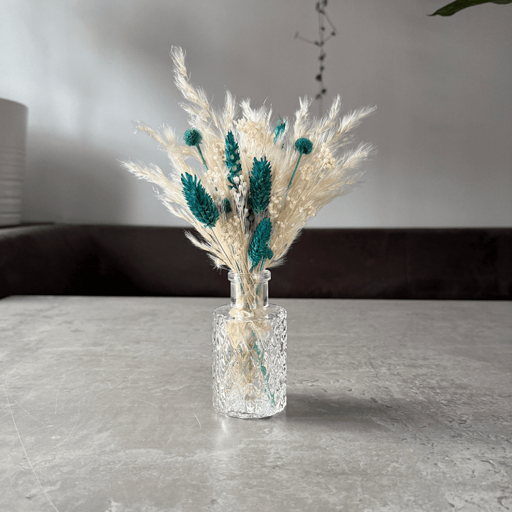 Harlow Dried Flower Arrangement In Cream & Teal - Pampas Tallo