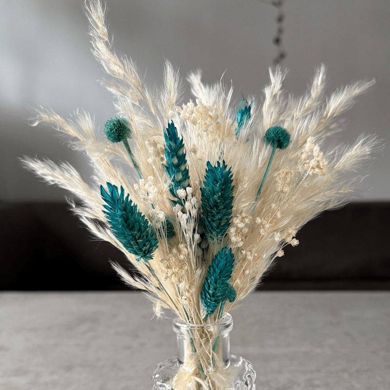 Harlow Dried Flower Arrangement In Cream & Teal - Pampas Tallo