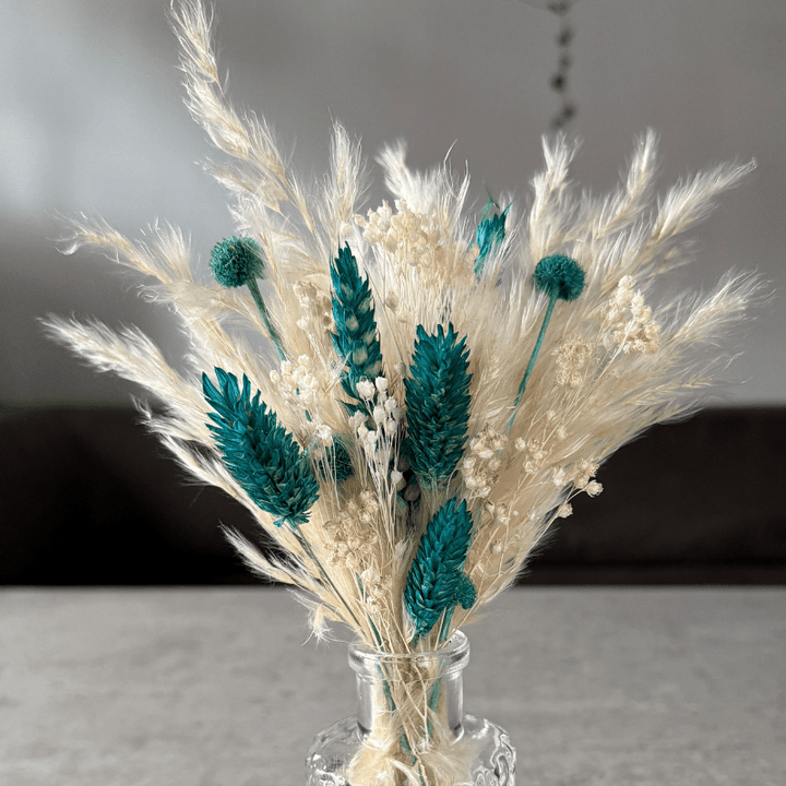 Harlow Dried Flower Arrangement In Cream & Teal - Pampas Tallo