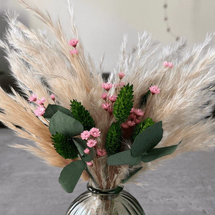 Harper Dried Flower Arrangement In Pink, Green & Cream - Pampas Tallo