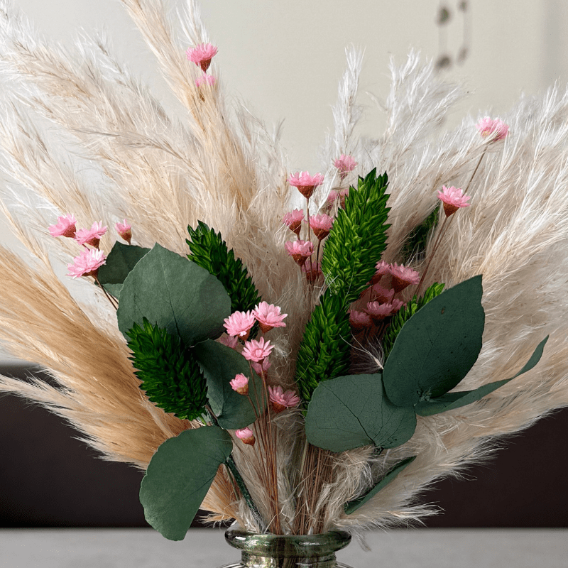 Harper Dried Flower Arrangement In Pink, Green & Cream - Pampas Tallo
